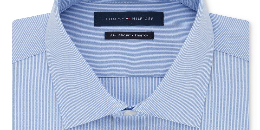 Camisa social Tommy Hilfiger masculina com ajuste atlético e desempenho elástico TH Flex Collar Fineline Stripe, azul, tamanho 32x33