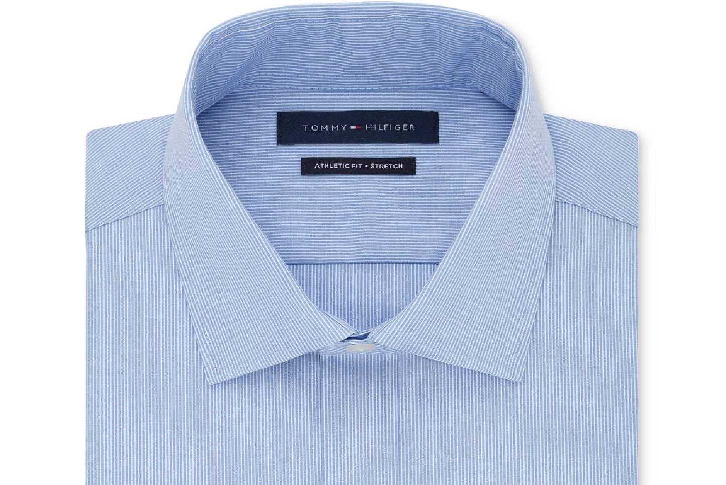 Camisa social Tommy Hilfiger masculina com ajuste atlético e desempenho elástico TH Flex Collar Fineline Stripe, azul, tamanho 17,5 x 34-35