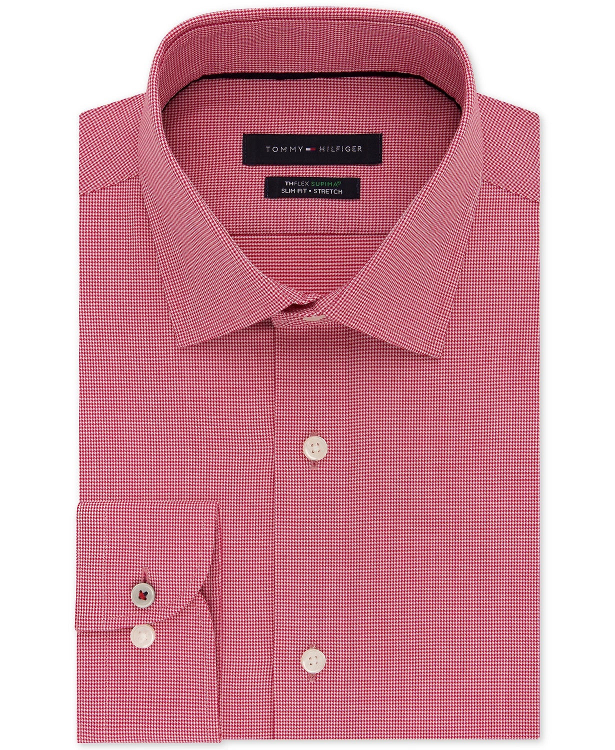 Camisa social masculina Tommy Hilfiger Slim-Fit, sem necessidade de passar, com estampa elástica, xadrez, vermelha brilhante, tamanho 16,5 x 32-33