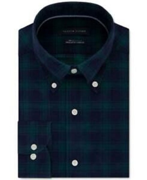 Camisa social masculina xadrez clássica Tommy Hilfiger, verde-escuro, tamanho 16,5 x 32-33