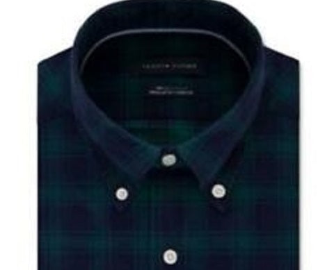 Camisa social masculina xadrez clássica Tommy Hilfiger, verde-escuro, tamanho 16,5 x 32-33