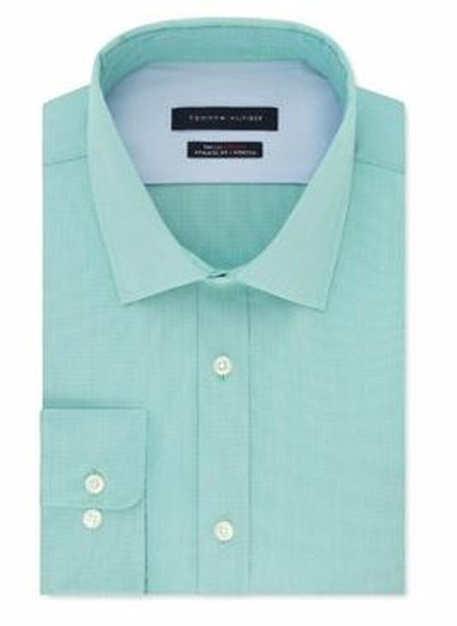Camisa social masculina Tommy Hilfiger Athletic Fit Flex Collar, verde, tamanho 17,5 x 32-33