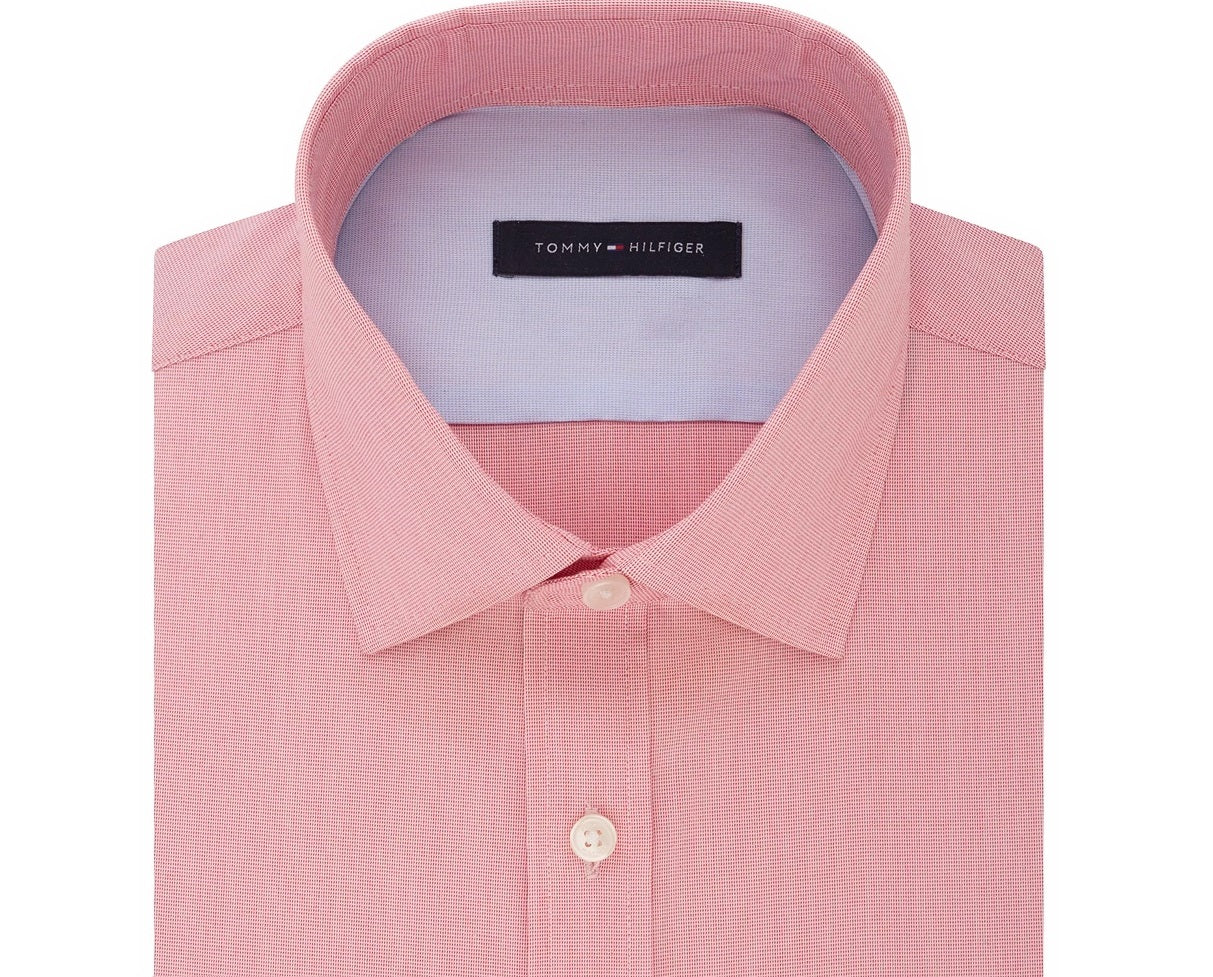 Camisa social masculina Tommy Hilfiger Athletic-Fit Moisture-Wicking Flex Performance, vermelha, tamanho 16,5 x 34-35