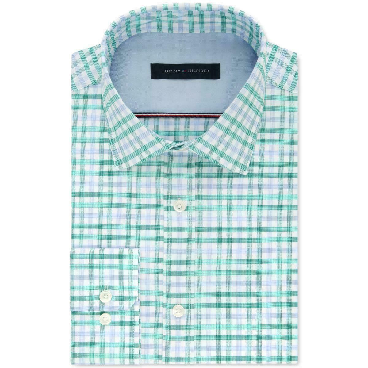 Camisa social masculina xadrez Tommy Hilfiger Athletic-Fit, tamanho 17,5 x 34-35, cor limão