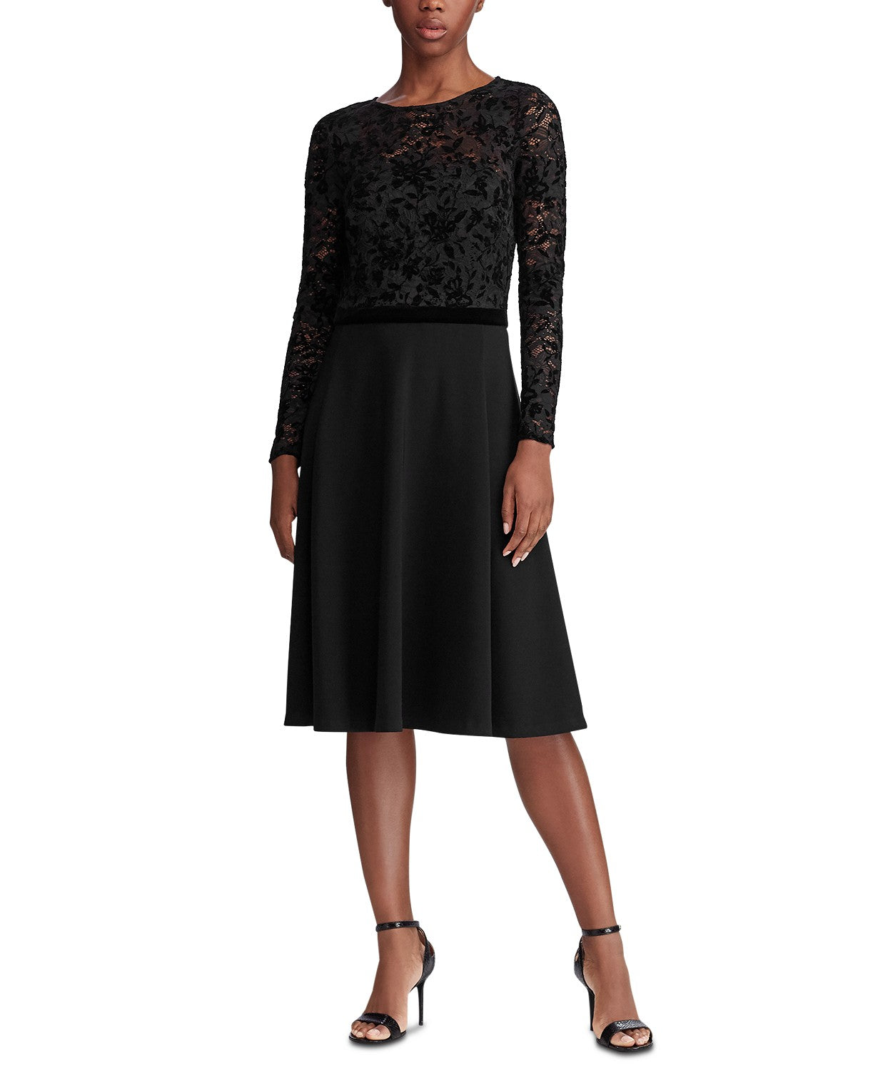 Vestido Ralph Lauren Feminino com Corpete de Renda Preto Tamanho 16