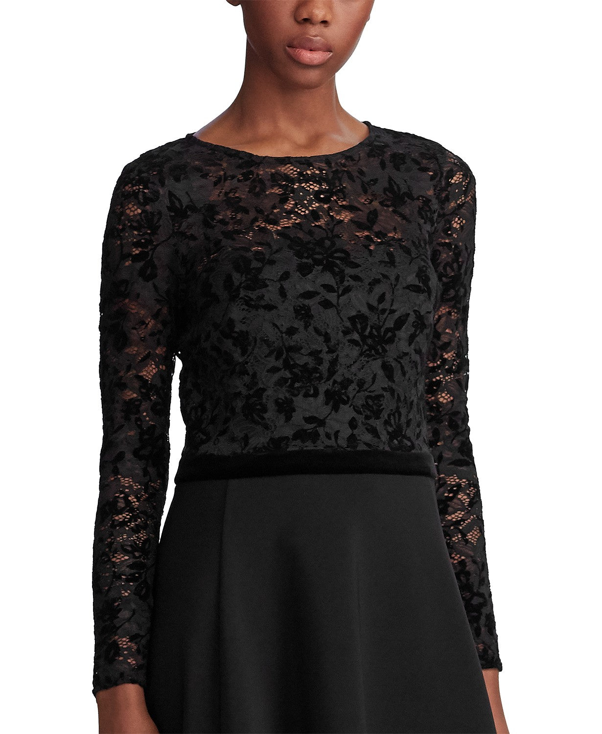 Vestido Ralph Lauren Feminino com Corpete de Renda Preto Tamanho 16