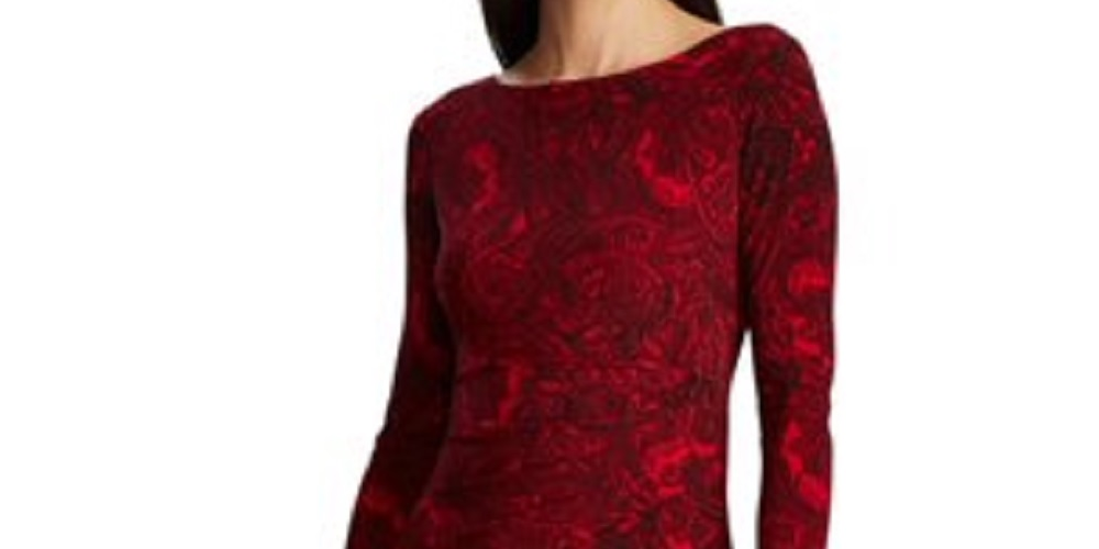 Vestido de coquetel Ralph Lauren feminino, com decote em V e comprimento até o joelho, vermelho, tamanho 16