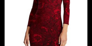 Vestido de coquetel Ralph Lauren feminino, com decote em V e comprimento até o joelho, vermelho, tamanho 16