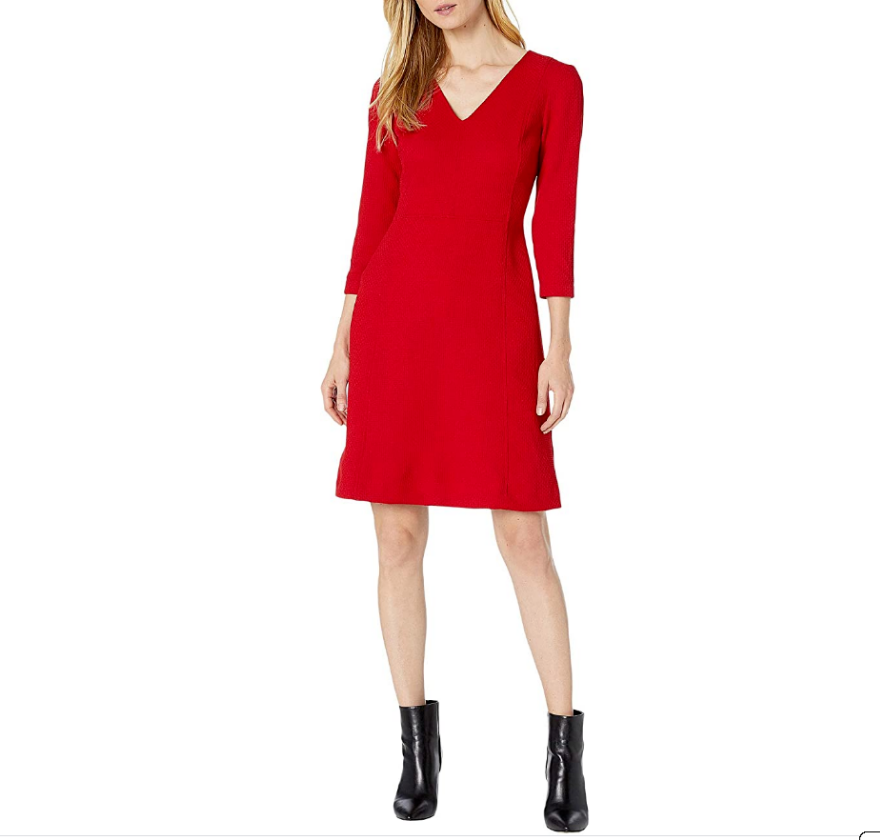 Vestido Dobby Fit-and-Flare Feminino Ralph Lauren Vermelho Tamanho 4