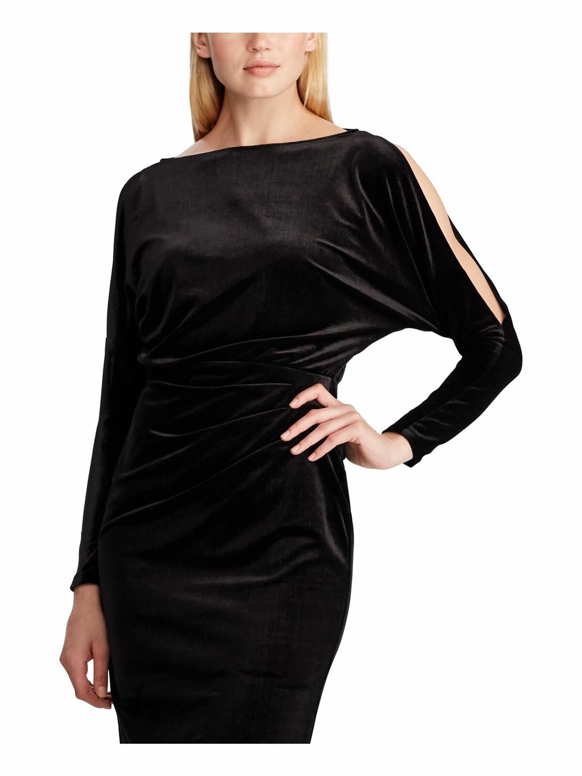 Vestido de veludo com mangas cortadas Lauren Ralph Lauren feminino, preto, tamanho 4