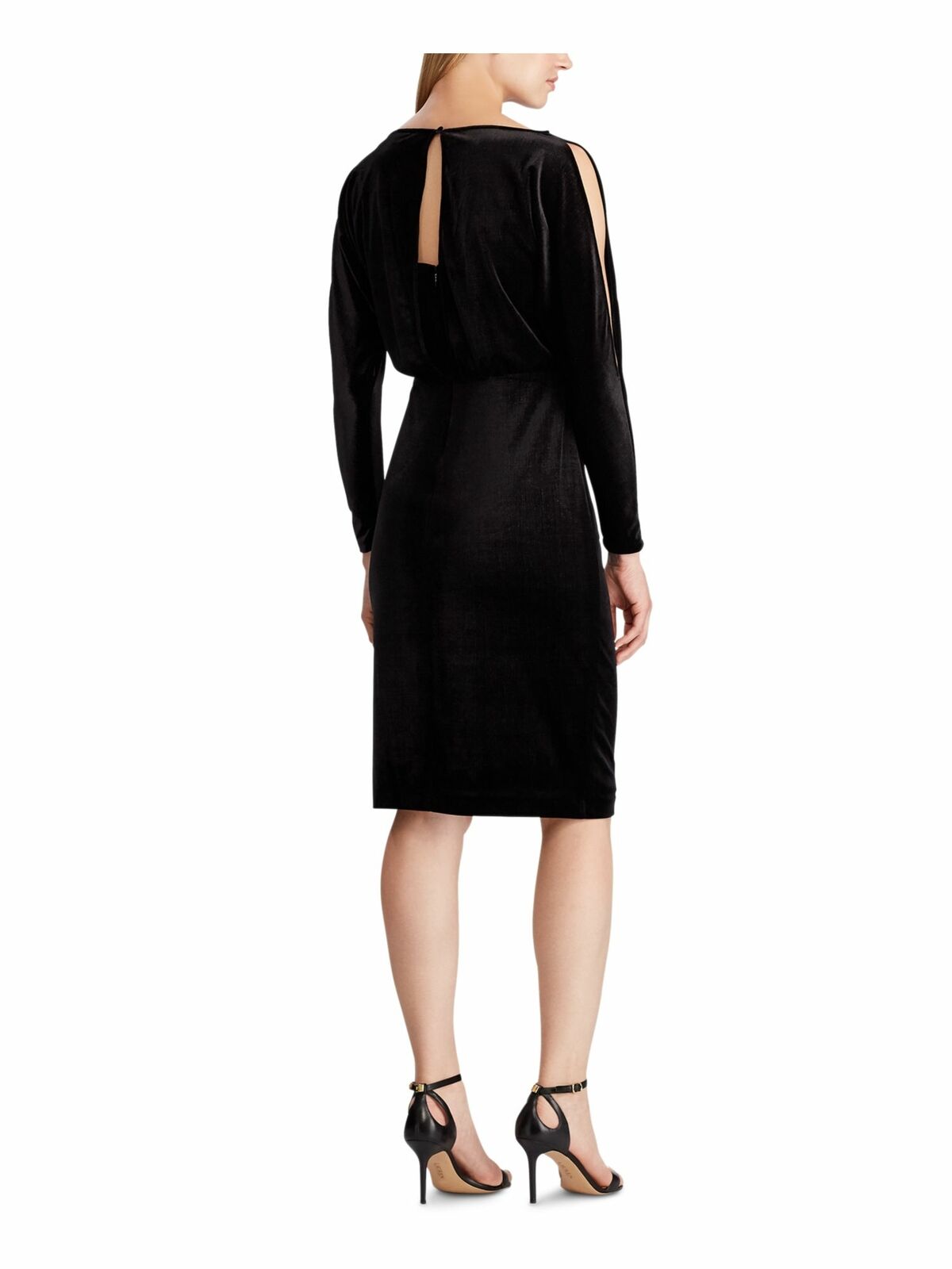Vestido de veludo com mangas cortadas Lauren Ralph Lauren feminino, preto, tamanho 4