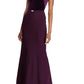 Vestido formal feminino Ralph Lauren roxo de veludo, manga curta, decote em V, comprimento total, estilo flare, roxo, tamanho 4