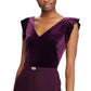 Vestido formal feminino Ralph Lauren roxo de veludo, manga curta, decote em V, comprimento total, estilo flare, roxo, tamanho 4