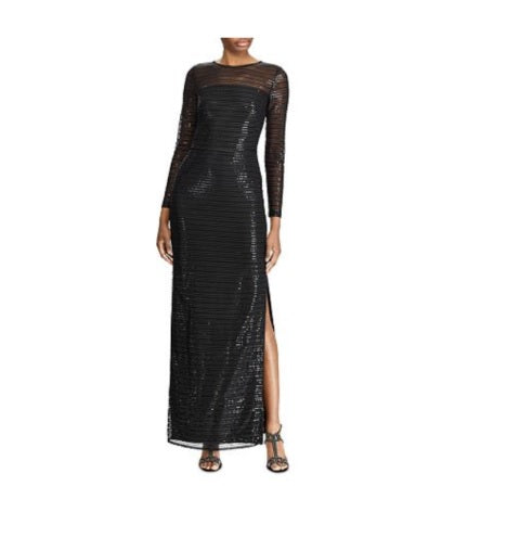 Vestido de noite feminino Ralph Lauren com lantejoulas, preto, tamanho 8
