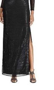 Vestido de noite feminino Ralph Lauren com lantejoulas, preto, tamanho 8