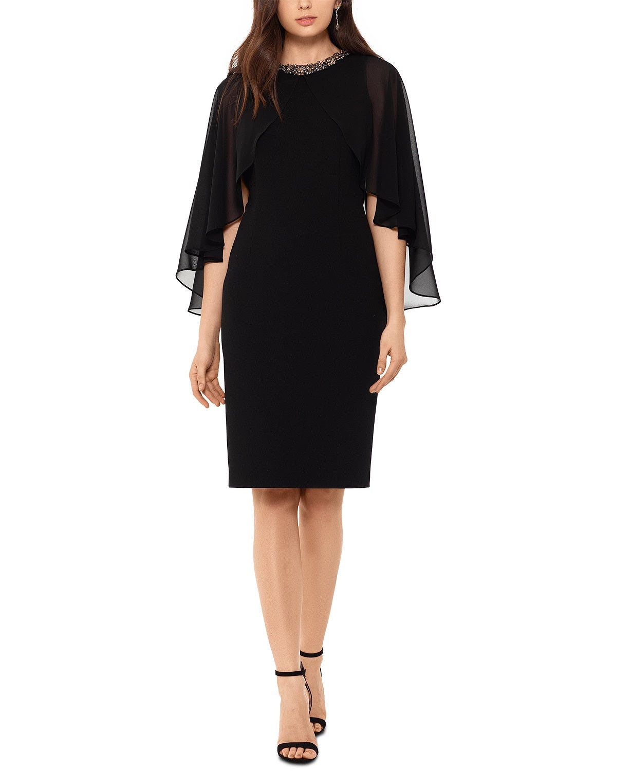 Vestido feminino Xscape de chiffon com decote embelezado, tamanho 6, preto