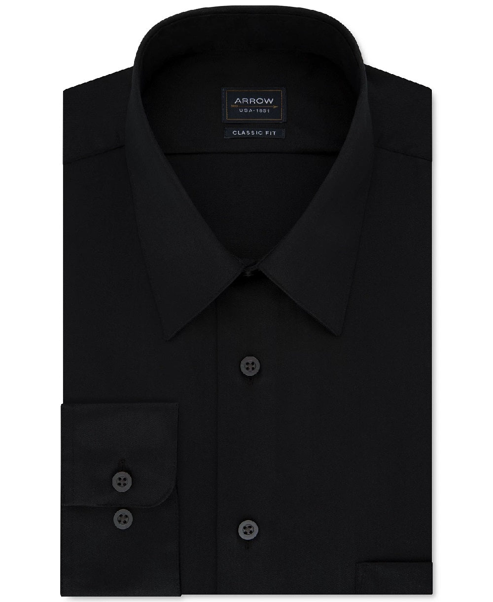 Camisa social masculina Arrow Classic-Fit, preta, tamanho 15-15,5x32-33