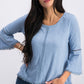Blusa feminina pequena de crochê com manga lanterna e acabamento em renda estilo &amp; co, azul, tamanho PP