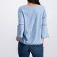 Blusa feminina pequena de crochê com manga lanterna e acabamento em renda estilo &amp; co, azul, tamanho PP