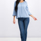 Blusa feminina pequena de crochê com manga lanterna e acabamento em renda estilo &amp; co, azul, tamanho PP