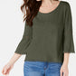 Blusa feminina pequena de crochê com manga sino e acabamento em crochê, verde oliva, tamanho médio
