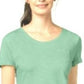 Camiseta feminina pequena com decote em V e bolso, tamanho médio, estilo menta doce