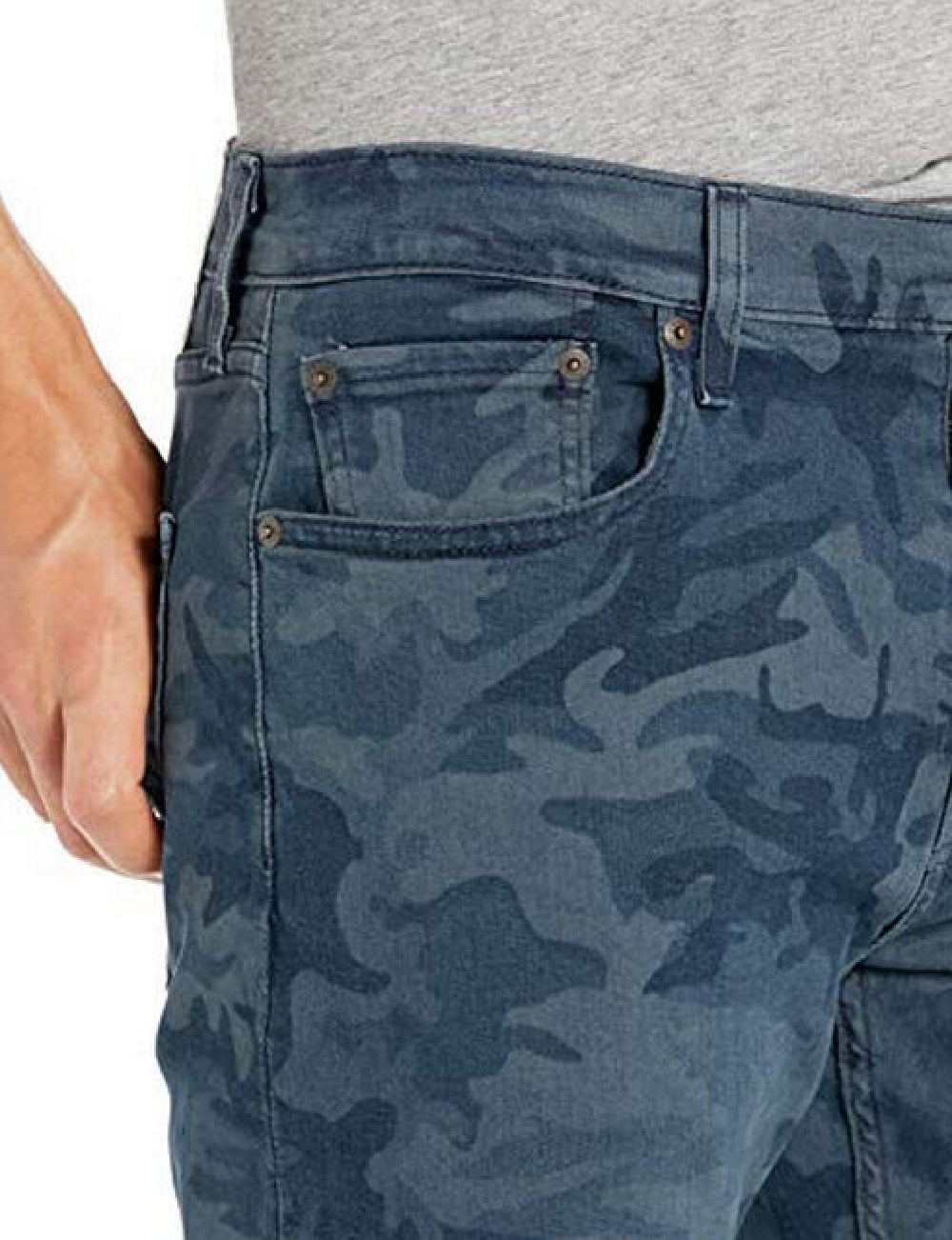Calça jeans camuflada Levi's 512 Slim Taper masculina, azul, tamanho 36x32