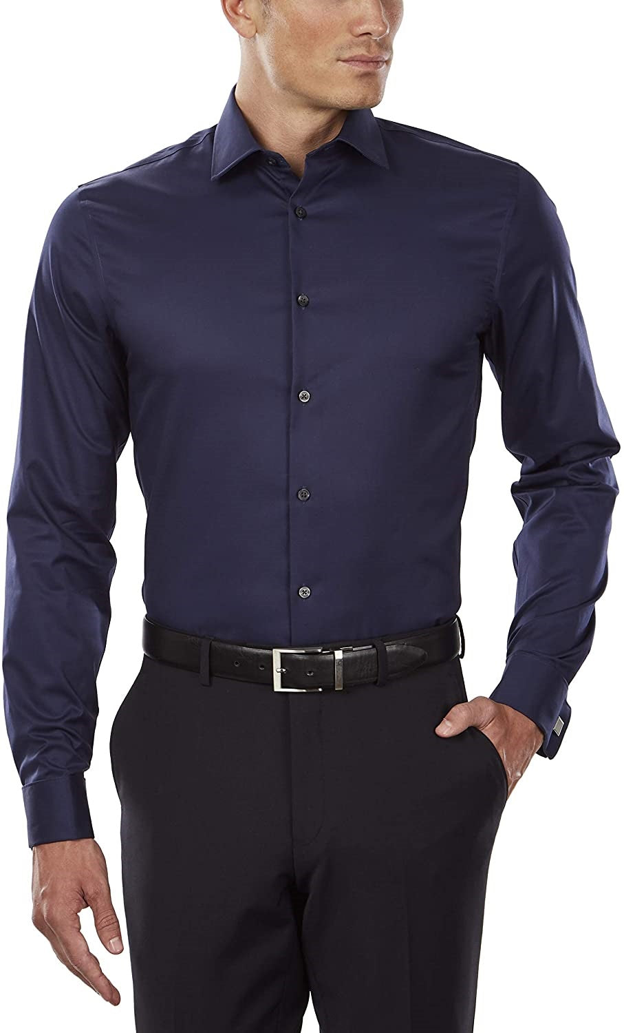 Camisa social masculina DKNY Slim Fit Stretch Solid Azul Tamanho 34X35