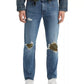 Calça Jeans Levi's Masculina 502 Tapered Fit Rasgada com Estampa Camuflada Reparadora Azul Tamanho 38X30