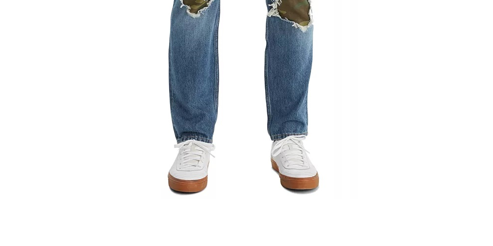 Calça Jeans Levi's Masculina 502 Tapered Fit Rasgada com Estampa Camuflada Reparadora Azul Tamanho 38X30