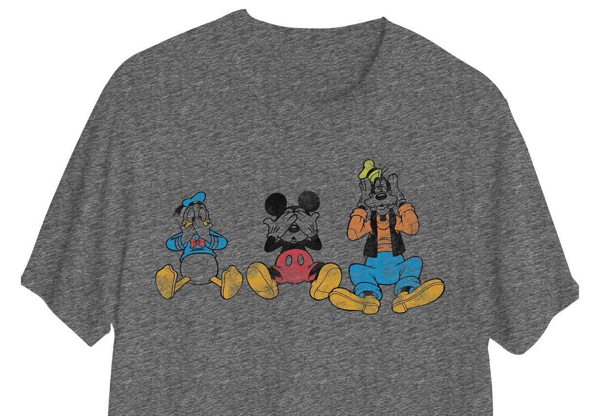 Camiseta gráfica de manga curta do grupo masculino híbrido Mickey cinza tamanho X-G