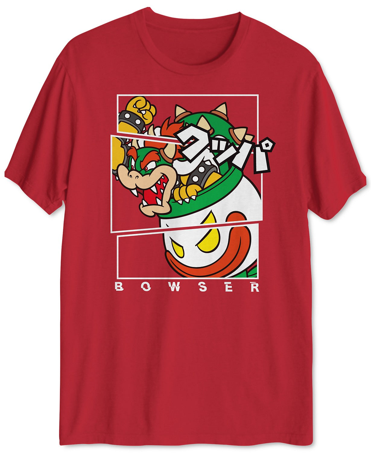 Camiseta masculina com estampa Fragmented Bowser vermelha tamanho grande