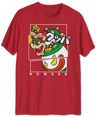 Camiseta masculina com estampa Fragmented Bowser vermelha tamanho grande
