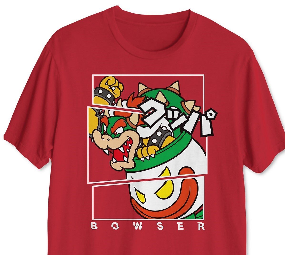Camiseta masculina com estampa Fragmented Bowser vermelha tamanho grande