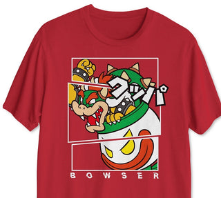 Camiseta masculina com estampa Fragmented Bowser vermelha tamanho grande