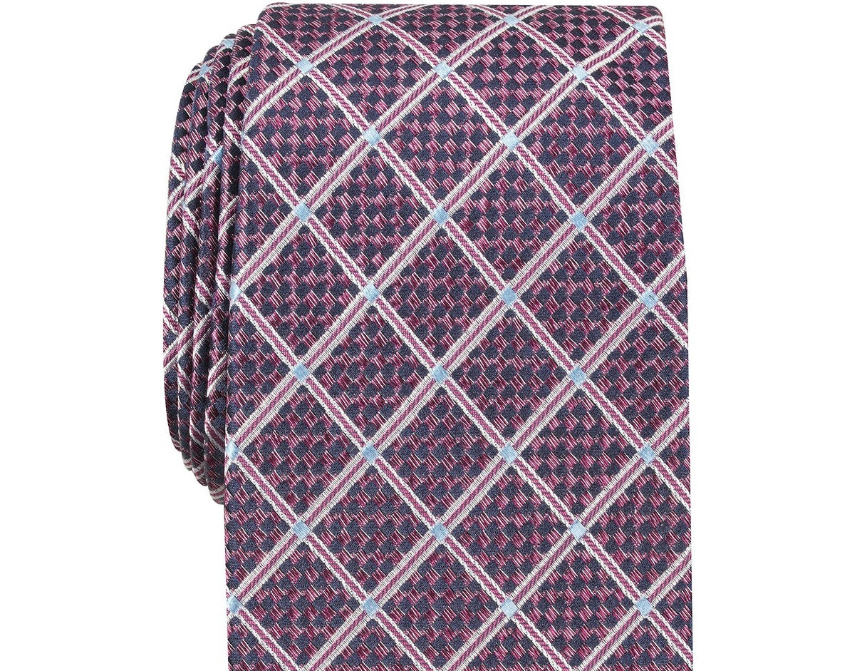 Gravata de seda Perry Ellis masculina Edale Grid vermelha tamanho regular