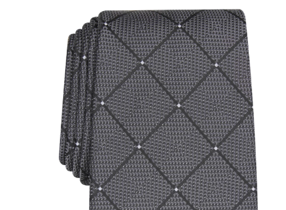 Gravata Perry Ellis Burr Classic Geo Grid Masculina Preta Tamanho Regular