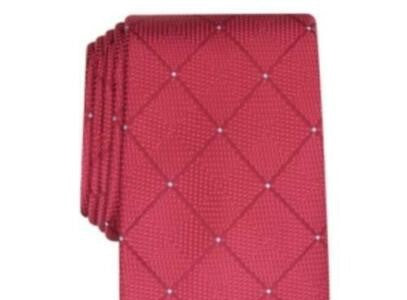 Gravata Perry Ellis Burr Classic Geo Grid Masculina Vinho Tamanho Regular