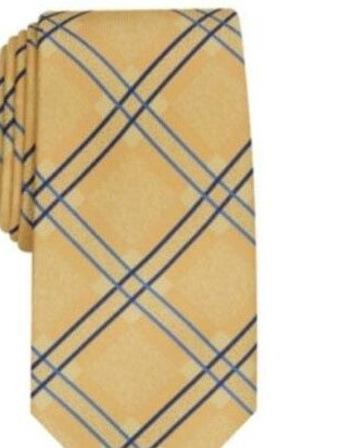 Gravata xadrez clássica Denner masculina Perry Ellis, dourada, tamanho regular