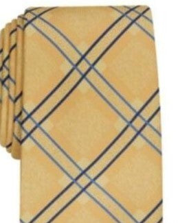 Gravata xadrez clássica Denner masculina Perry Ellis, dourada, tamanho regular