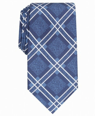 Gravata xadrez clássica Denner masculina Perry Ellis, tamanho azul marinho, regular