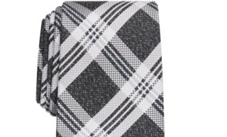 Gravata xadrez Duxbury masculina Perry Ellis preta tamanho regular