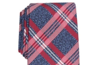 Gravata xadrez Duxbury masculina Perry Ellis vermelha tamanho regular