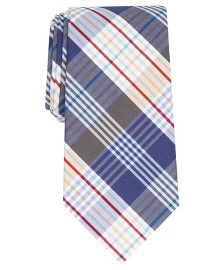 Gravata xadrez clássica Alethia masculina Perry Ellis, tamanho azul marinho, regular