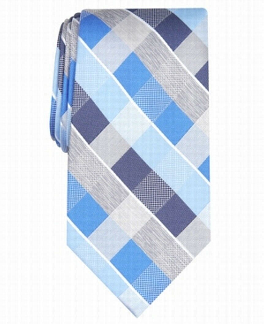 Gravata xadrez clássica Oxford masculina Perry Ellis, tamanho azul marinho, regular