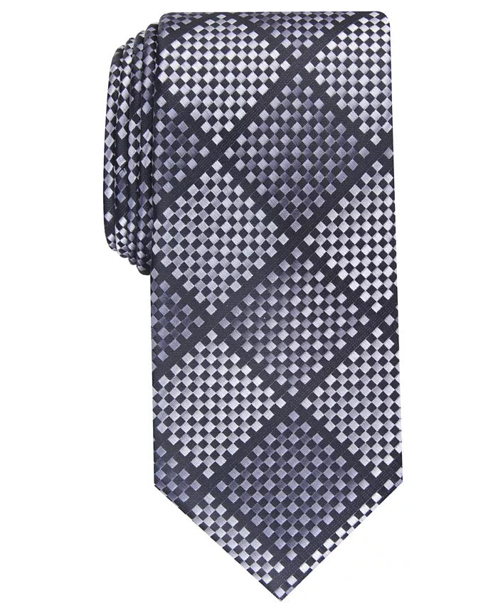 Gravata xadrez Erie masculina Perry Ellis preta tamanho regular