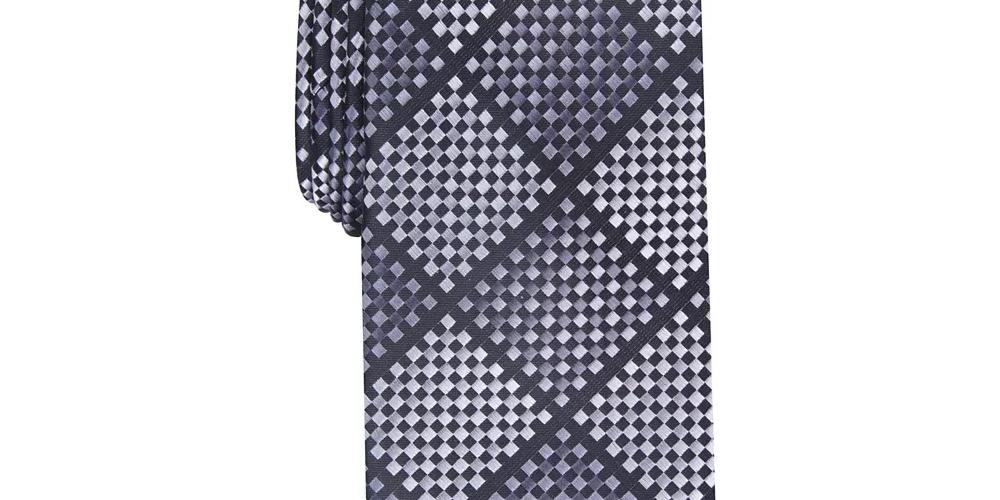 Gravata xadrez Erie masculina Perry Ellis preta tamanho regular