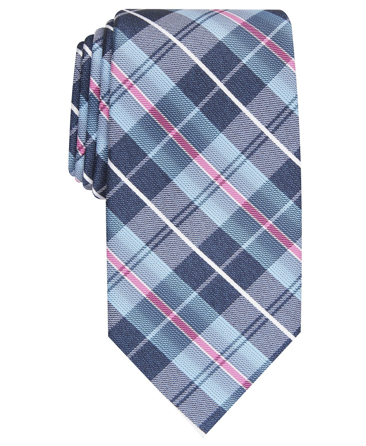 Gravata xadrez clássica masculina Perry Ellis Dever, tamanho azul marinho, regular