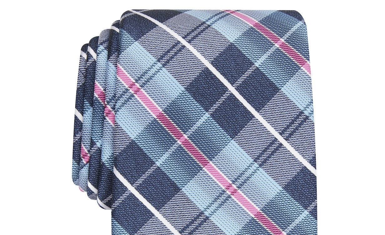 Gravata xadrez clássica masculina Perry Ellis Dever, tamanho azul marinho, regular