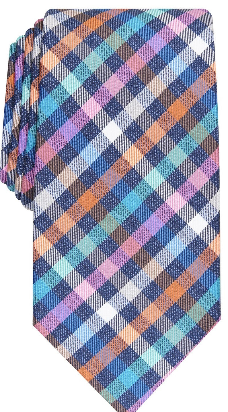 Gravata xadrez clássica Maybury masculina Perry Ellis, tamanho azul marinho, regular